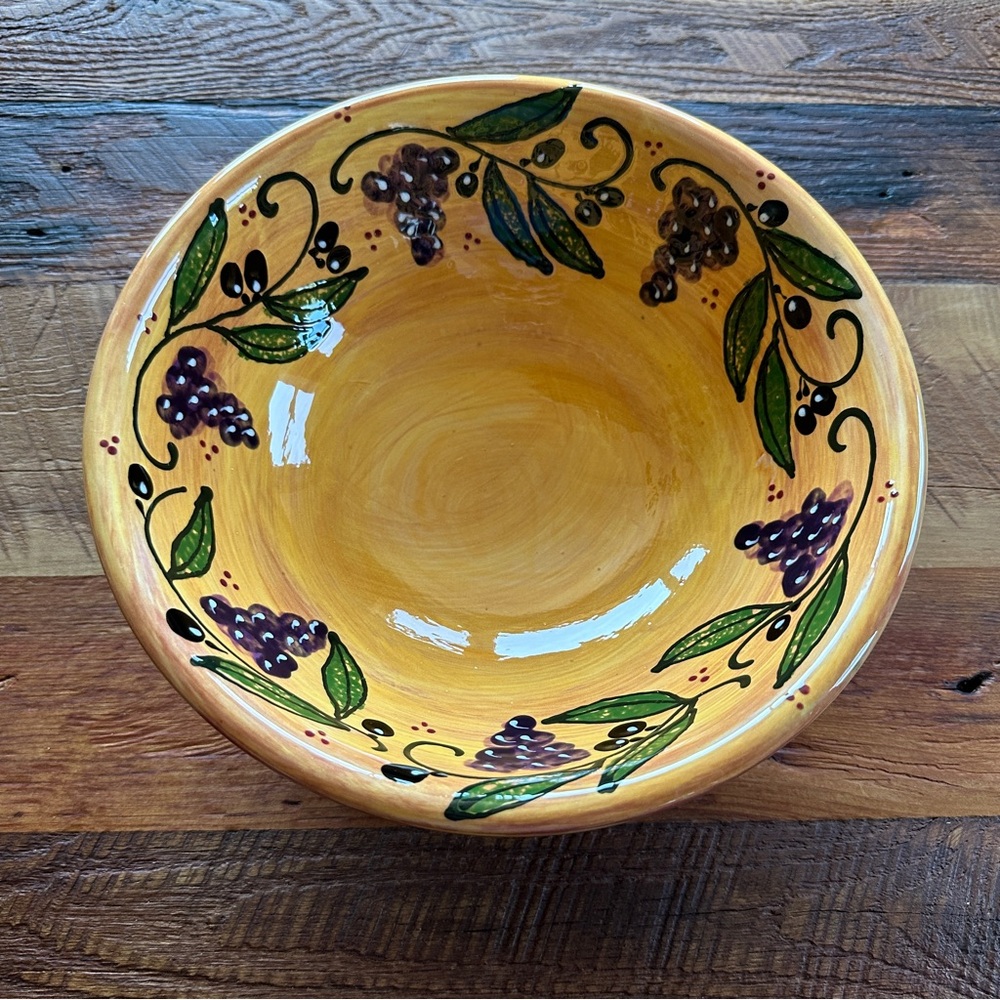 Hand-Painted Ceramic Bowl with Grape Design